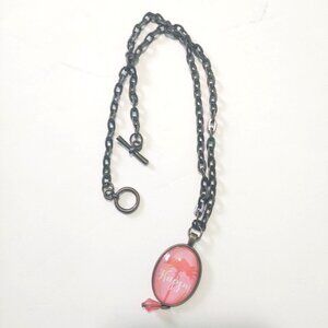 "Happy" pendant Chain necklace cabochon 19"
